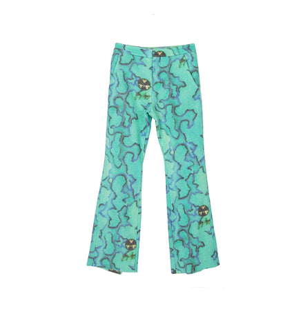 BACK VENT STRAIGHT LEG TROUSERS BLUE GREEN