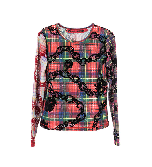 LADY CHAIN FLOCKED MESH LS TOP MULTI