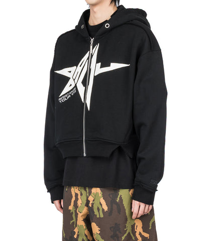 BLACK DISTRESSED ZIP UP BLACK