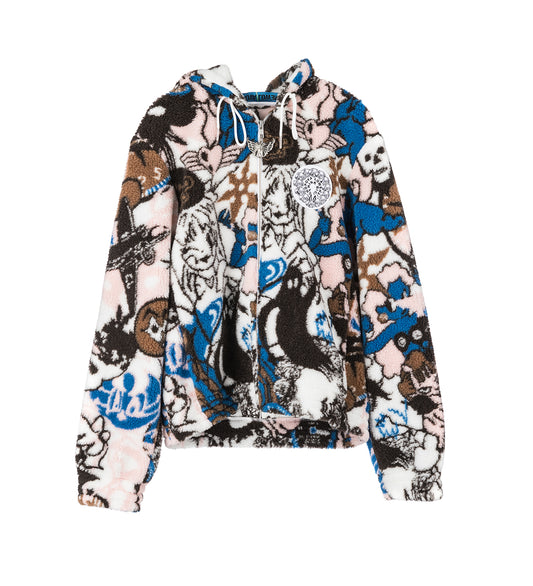 EGINE PARTY FITTED HOODED FLEECE WHITE MULTI