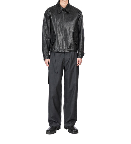 REN PINSTRIPE BELTED TUCK TROUSERS GREY
