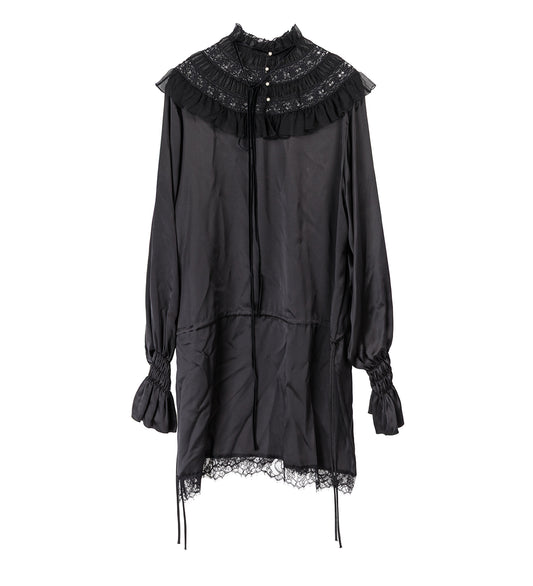 ARMIDA RUFFLE COLLAR MINI DRESS BLACK