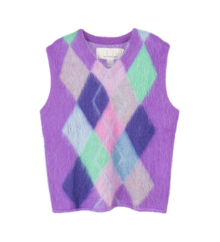ARGYLE MOHAIR VEST PURPLE MULTI