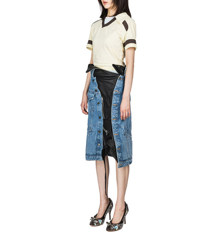 DENIM MOTO JACKET SKIRT INDIGO AND BLACK