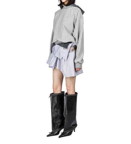 BELTED SHIRT SKIRT BLUE/BROWN/WHITE