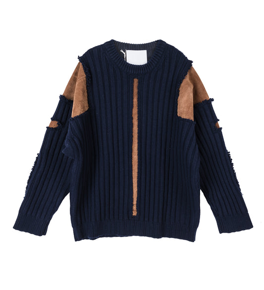 KATCH SWEATER WITH SUEDE PATCHES NAVY
