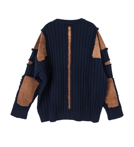 KATCH SWEATER WITH SUEDE PATCHES NAVY