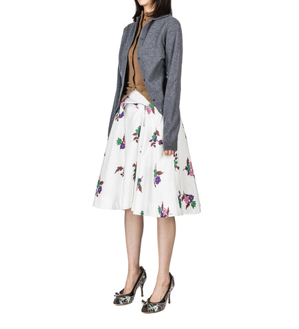 UNZIPPED FLORAL CIRCLE SKIRT WHITE AND FLORAL