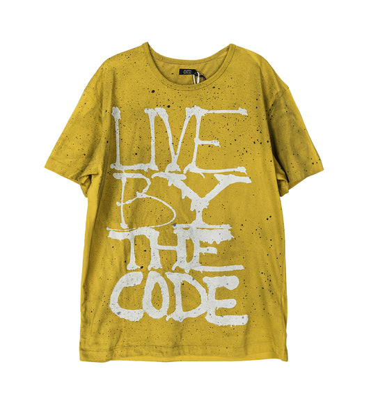 LIVE BY THE CODE TEE SPRAYED GOLD