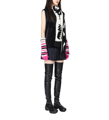 FLUFFY SCARF VEST BLACK/WHITE