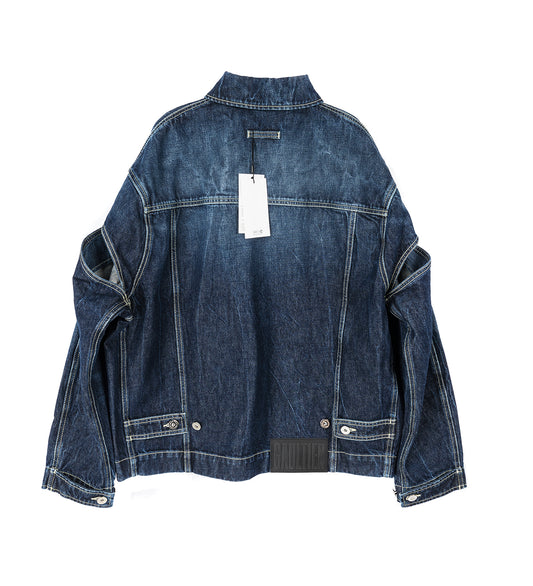 DENIM JACKET WITH CUT ON SLEEVES AND WORKWEAR DETAILS DARK VINTAGE BLUE