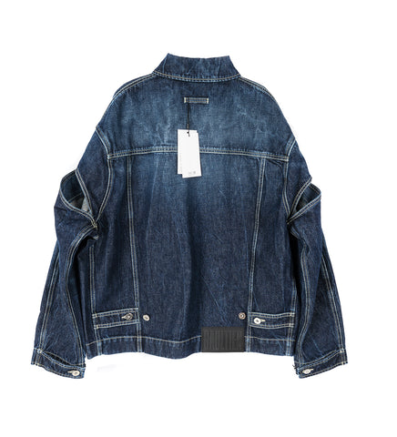 DENIM JACKET WITH CUT ON SLEEVES AND WORKWEAR DETAILS DARK VINTAGE BLUE