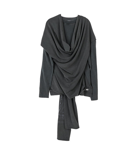 WASHED JERSEY CREW NECK WITH SCARF BLACK