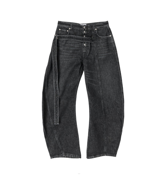 LOW WAISTED JEAN WITH STRAP DETAIL ON THE FRONT VINTAGE BLACK