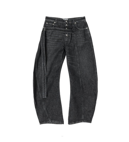 LOW WAISTED JEAN WITH STRAP DETAIL ON THE FRONT VINTAGE BLACK