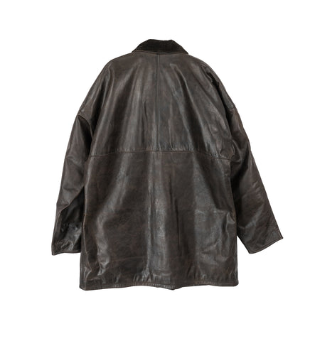 WAXED LEATHER JACKET DARK GREEN