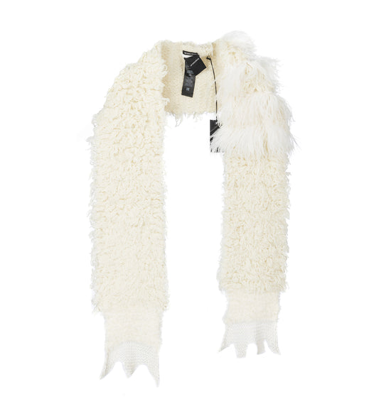 OFKE KNIT SCARF WITH FEATHERS NATURAL WHITE
