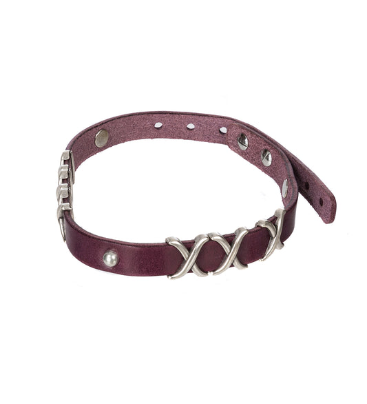 2CM CHOKER TRIO CROSS MERIOT RED LEATHER