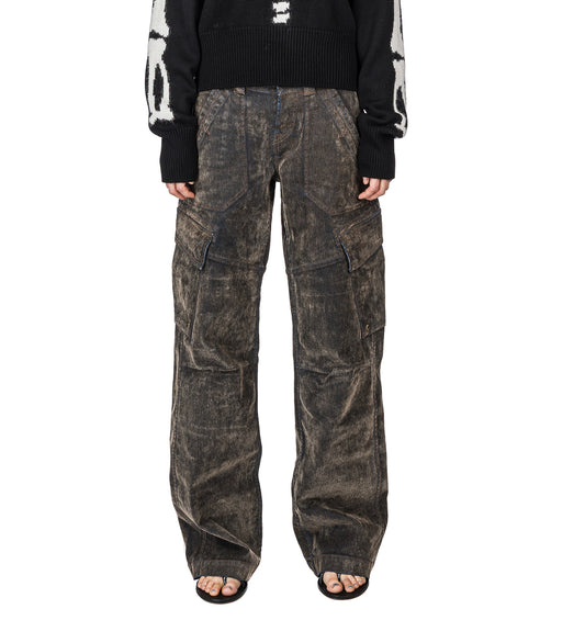 FLOCKED DENIM WORKWEAER PANTS BROWN