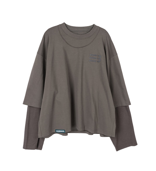 MAYO OVERSIZED GLOBE DOUBLE SLEEVE TEE PUBBLE GREY