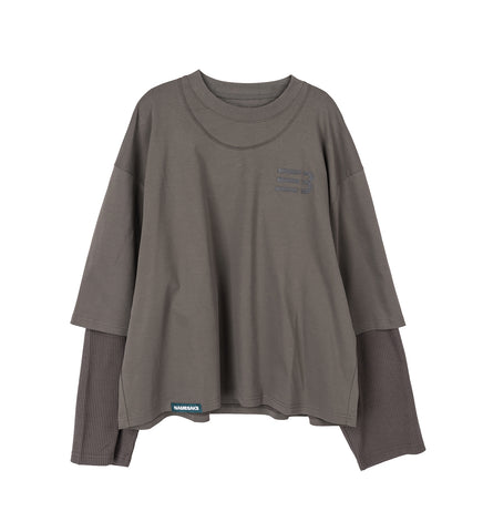 MAYO OVERSIZED GLOBE DOUBLE SLEEVE TEE PUBBLE GREY