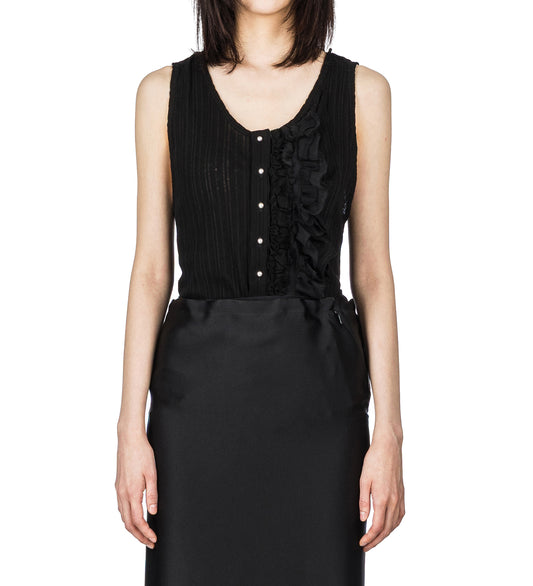 GAUT SERAFINO TANK TOP WITH SILK CREPONNE RUFFLES BLACK