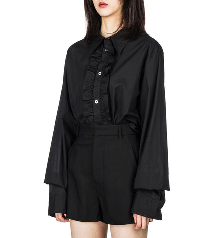 ERMA SLIM FIT RUFFLED SHIRT BLACK