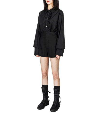 ERMA SLIM FIT RUFFLED SHIRT BLACK