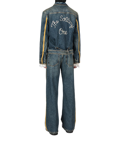 ALARIK 5-POCKETS FLARED CROPPED TROUSERS MID BLUE