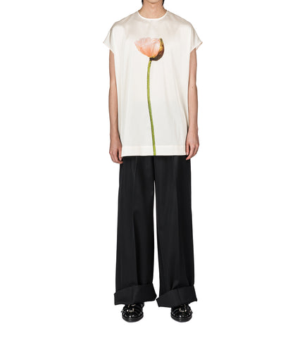 POPPY MOTIF EXTENDED SMOCK TOP CREAM