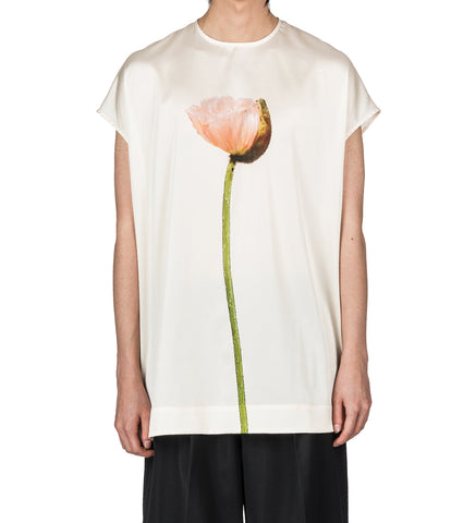 POPPY MOTIF EXTENDED SMOCK TOP CREAM