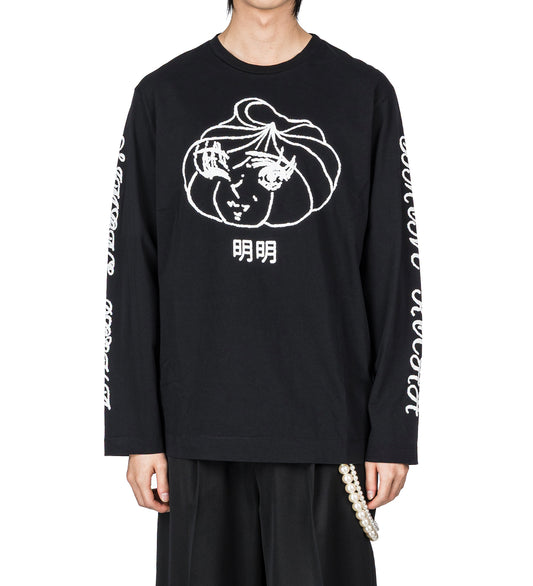 DIM SUM LOGO PRINT LONG SLEEVE T-SHIRT BLACK/WHITE