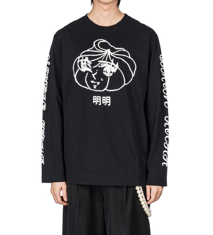 DIM SUM LOGO PRINT LONG SLEEVE T-SHIRT BLACK/WHITE