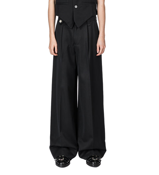 WIDE LEG BELT LOOP TAB TROUSERS W/DAISY BLACK