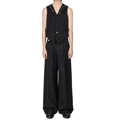 WIDE LEG BELT LOOP TAB TROUSERS W/DAISY BLACK