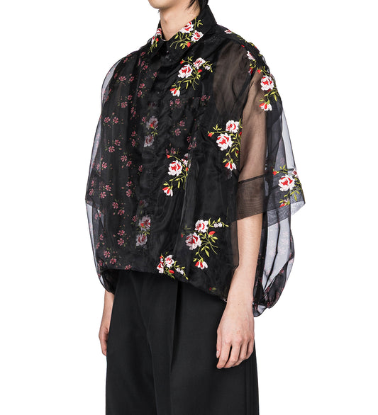 SHEER PATCHWORK BALLOON HEM SHIRT BLACK