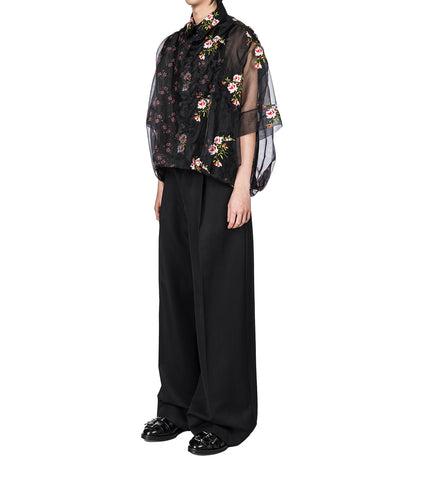 SHEER PATCHWORK BALLOON HEM SHIRT BLACK