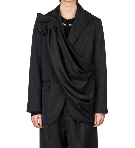 GATHERED FLOWER SASH JACKET BLACK