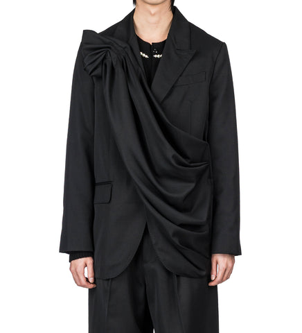 GATHERED FLOWER SASH JACKET BLACK
