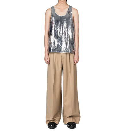 WIDE LEG BELT LOOP TAB TROUSERS W/DAISY SAND
