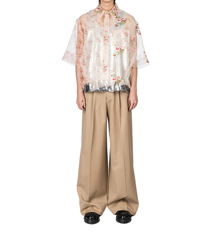 SHEER PATCHWORK BALLOON HEM SHIRT NUDE