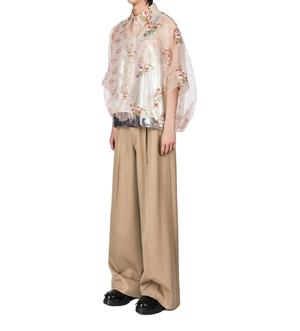 SHEER PATCHWORK BALLOON HEM SHIRT NUDE