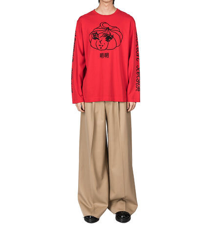 DIM SUM LOGO PRINT LONG SLEEVE T-SHIRT RED/BLACK