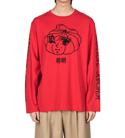 DIM SUM LOGO PRINT LONG SLEEVE T-SHIRT RED/BLACK