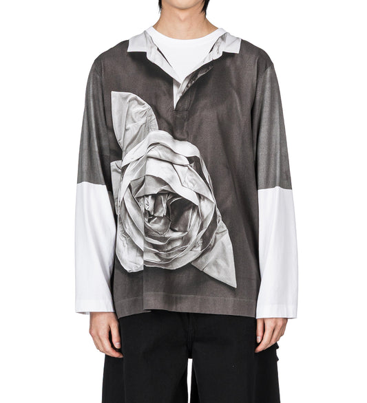 ROSE RUGBY TROMPE L'OEIL PRINT LONG SLEEVE T-SHIRT WHITE