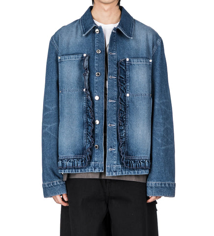 OVERSIZED RUFFLE FRILL WORKWEAR JACKET INDIGO