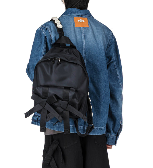 BOW FRONT BACKPACK W/EMB BLACK/PEARL