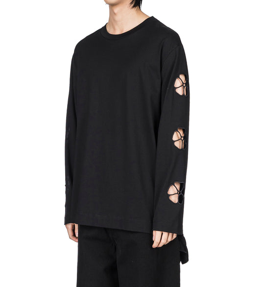 DAISY CUTOUT LONG SLEEVE T-SHIRT BLACK