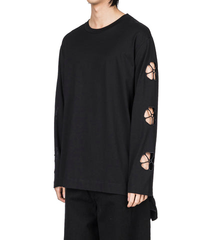 DAISY CUTOUT LONG SLEEVE T-SHIRT BLACK