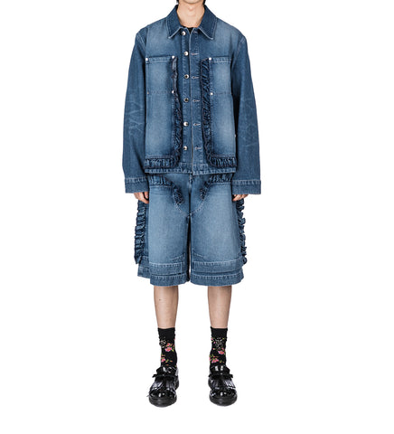OVERSIZED RUFFLE FRILL WORKWEAR JACKET INDIGO